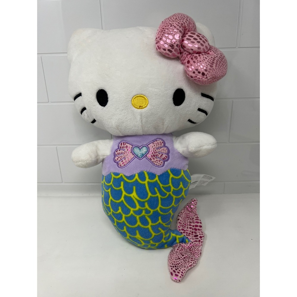 Sanrio Hello Kitty Mermaid Plush 14 Inch Blue Purple Pink Scale Tail Toy